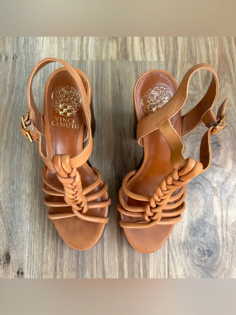 Vince Camuto Tan Braided Platform Block Heel Sandals Size 6.5